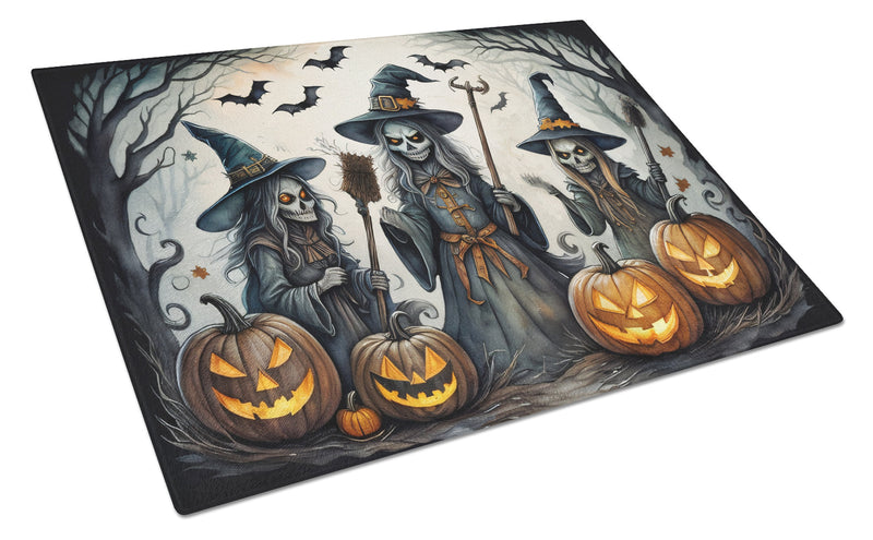 Witches Spooky Halloween Glass Cutting Board Large