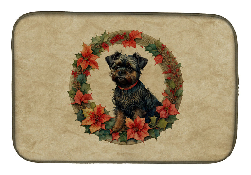 Affenpinscher Christmas Flowers Dish Drying Mat