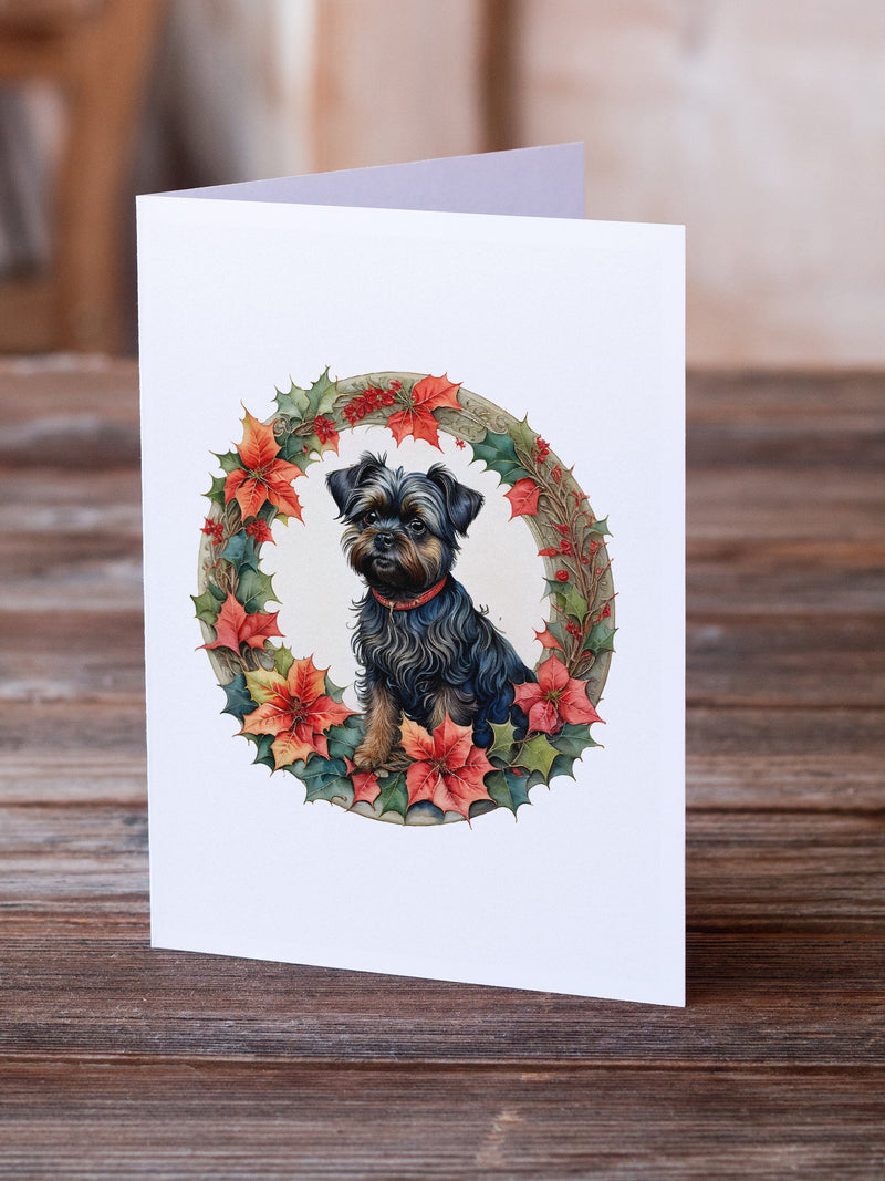 Affenpinscher Christmas Flowers Greeting Cards Pack of 8