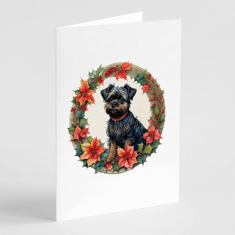 Affenpinscher Christmas Flowers Greeting Cards Pack of 8