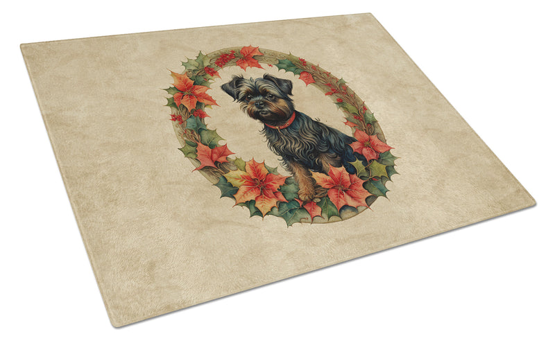 Affenpinscher Christmas Flowers Glass Cutting Board