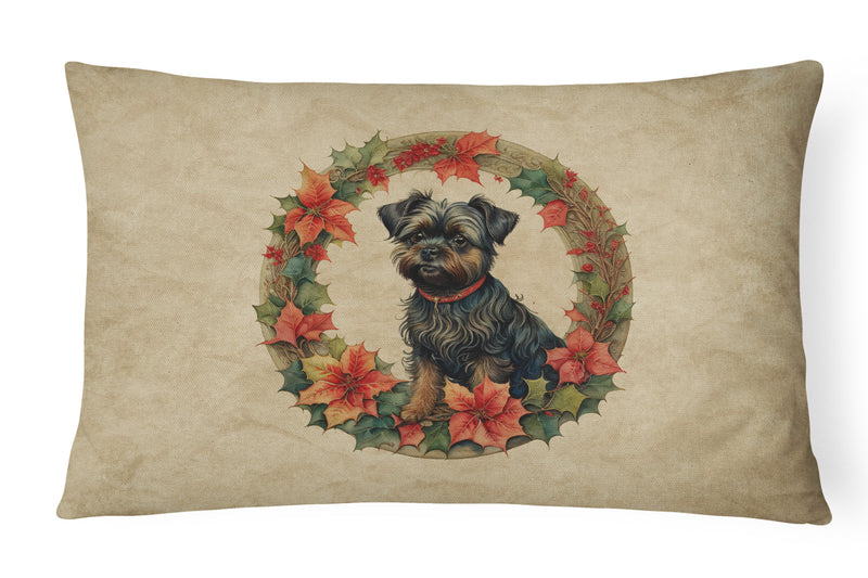 Affenpinscher Christmas Flowers Throw Pillow