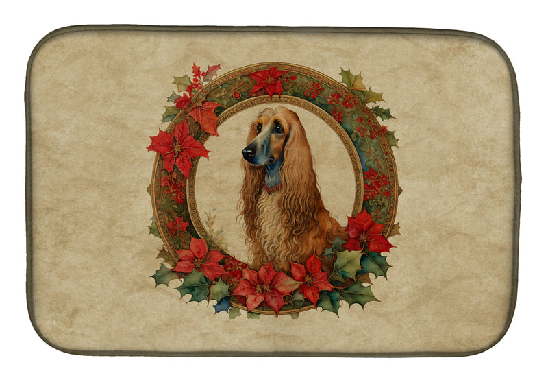 Afghan Hound Christmas Flowers Dish Drying Mat