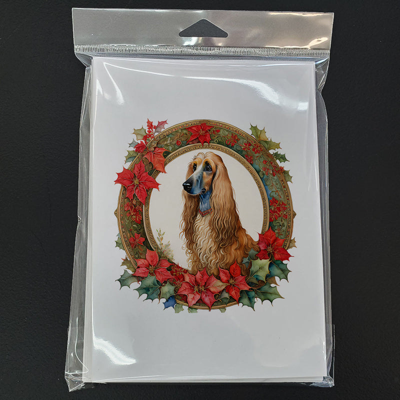 Afghan Hound Christmas Flowers Greeting Cards Pack of 8