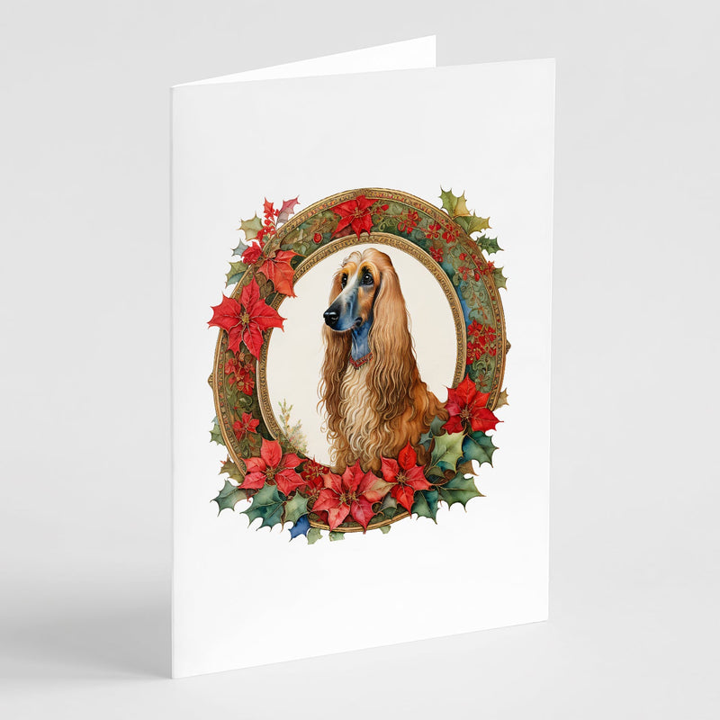 Afghan Hound Christmas Flowers Greeting Cards Pack of 8