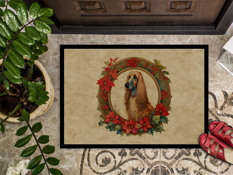 Afghan Hound Christmas Flowers Doormat