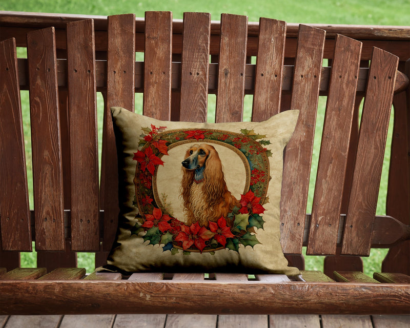 Afghan Hound Christmas Flowers Throw Pillow