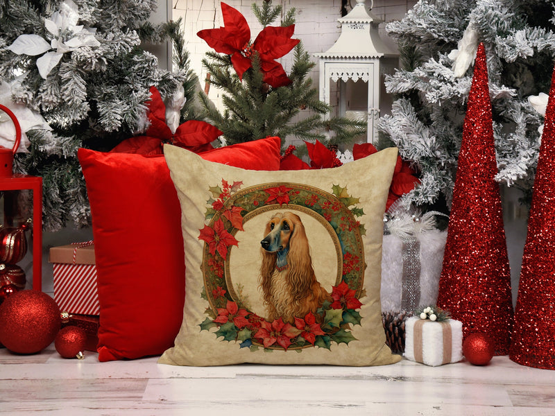 Afghan Hound Christmas Flowers Throw Pillow