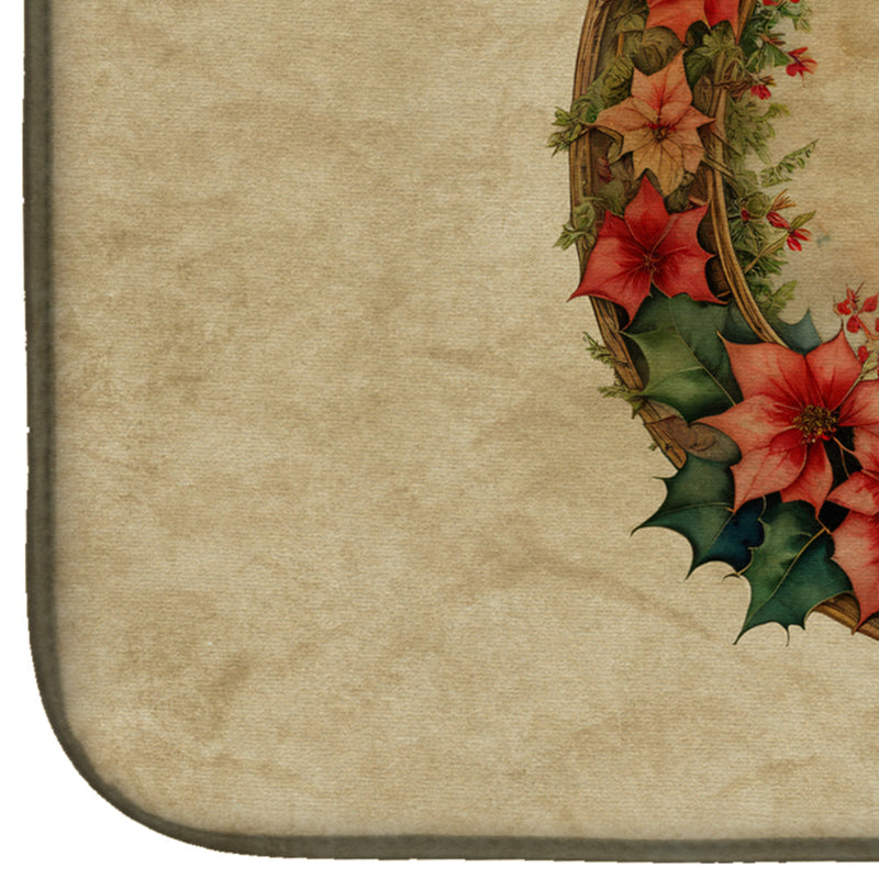 Airedale Terrier Christmas Flowers Dish Drying Mat