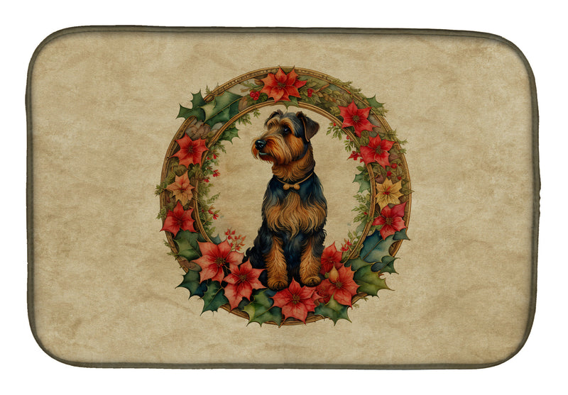 Airedale Terrier Christmas Flowers Dish Drying Mat