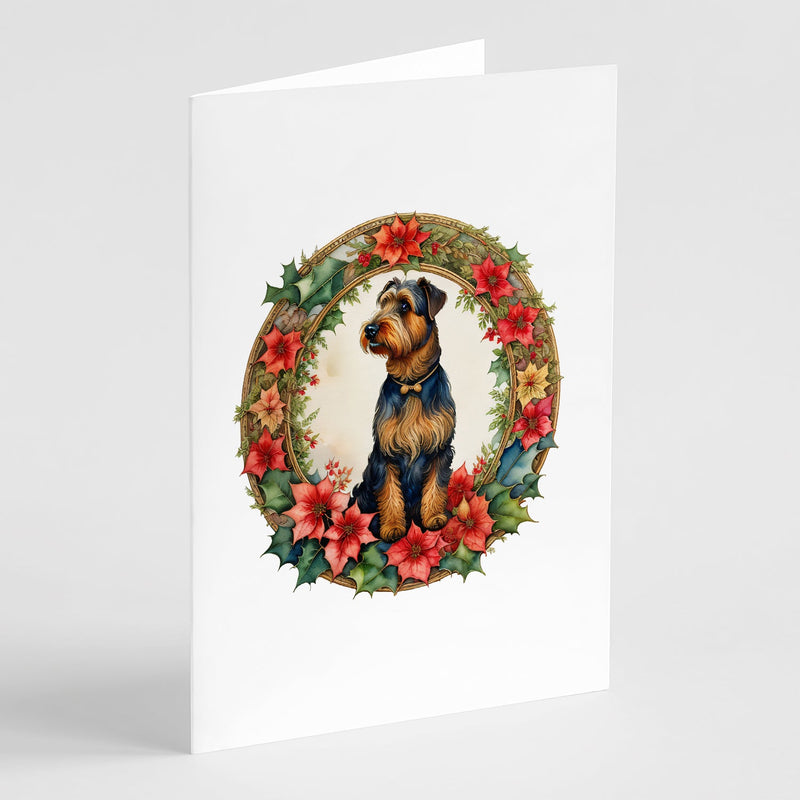 Airedale Terrier Christmas Flowers Greeting Cards Pack of 8