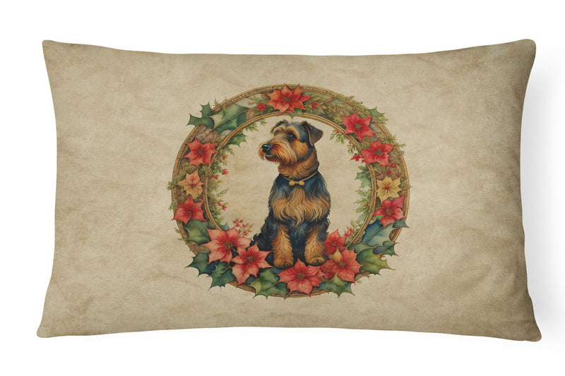 Airedale Terrier Christmas Flowers Throw Pillow