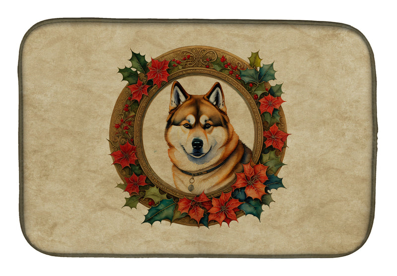 Akita Christmas Flowers Dish Drying Mat