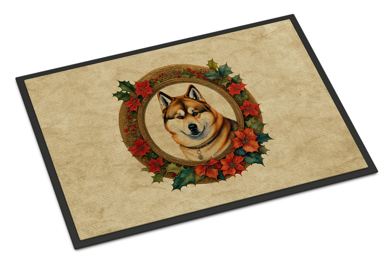 Akita Christmas Flowers Doormat-24x36 Indoor / Outdoor Rug | Made in USA