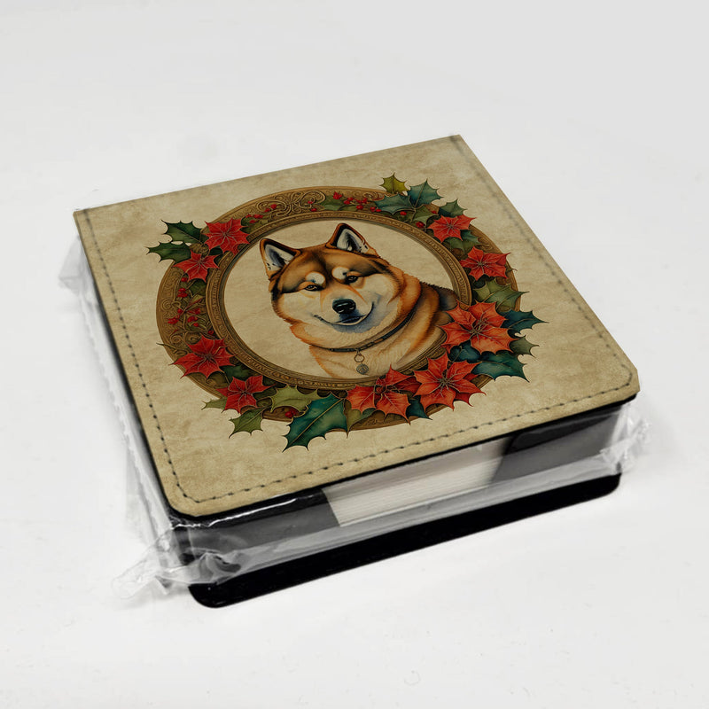 Akita Christmas Flowers PU Leather Note Paper Holder