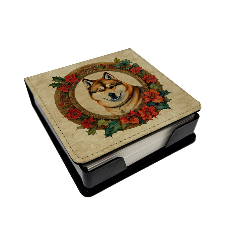 Akita Christmas Flowers PU Leather Note Paper Holder