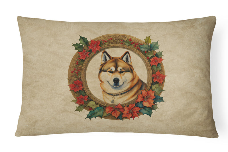 Akita Christmas Flowers Throw Pillow