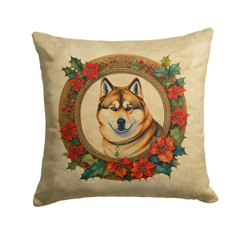 Akita Christmas Flowers Throw Pillow