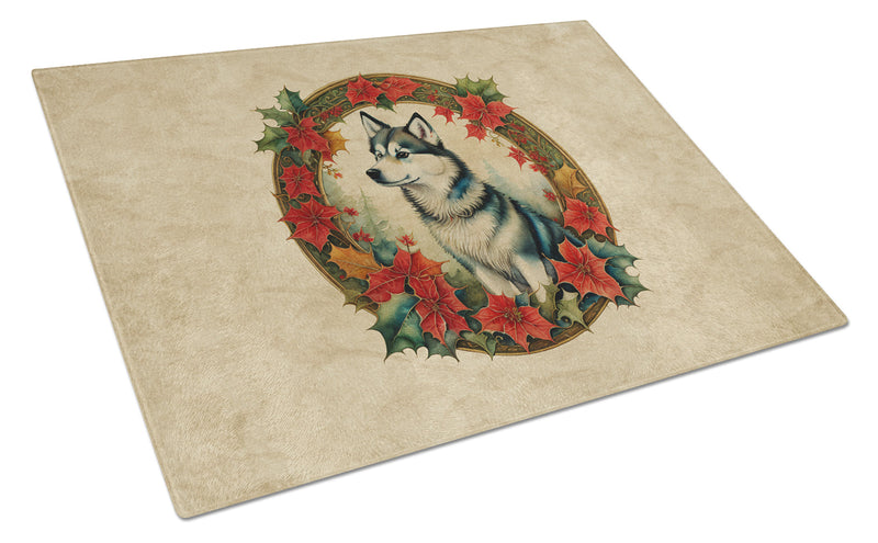 Alaskan Klee Kai Christmas Flowers Glass Cutting Board