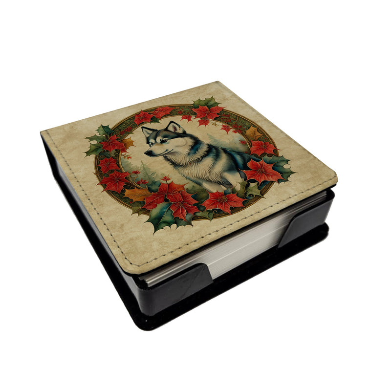 Alaskan Klee Kai Christmas Flowers PU Leather Note Paper Holder