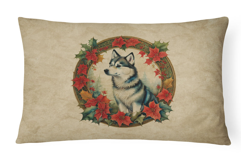 Alaskan Klee Kai Christmas Flowers Throw Pillow