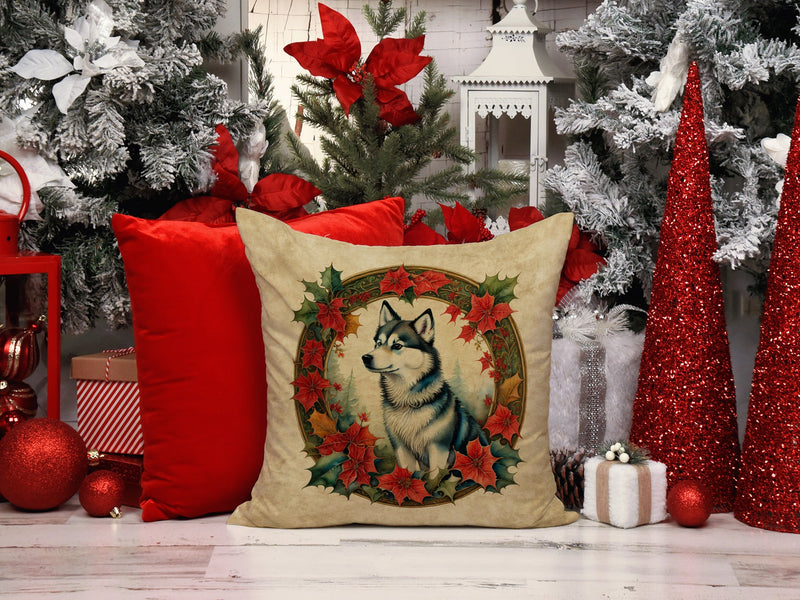 Alaskan Klee Kai Christmas Flowers Throw Pillow