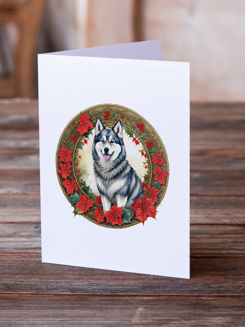 Alaskan Malamute Christmas Flowers Greeting Cards Pack of 8