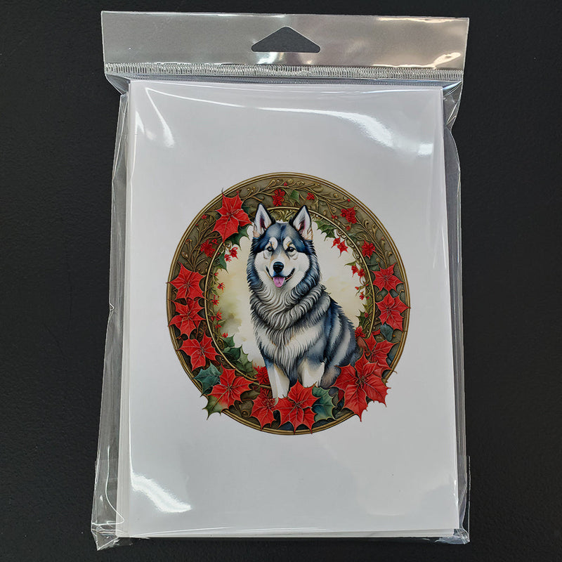 Alaskan Malamute Christmas Flowers Greeting Cards Pack of 8