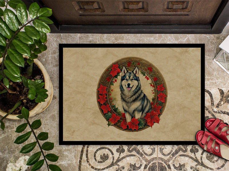Alaskan Malamute Christmas Flowers Doormat-24x36 Indoor / Outdoor Rug | Made in USA