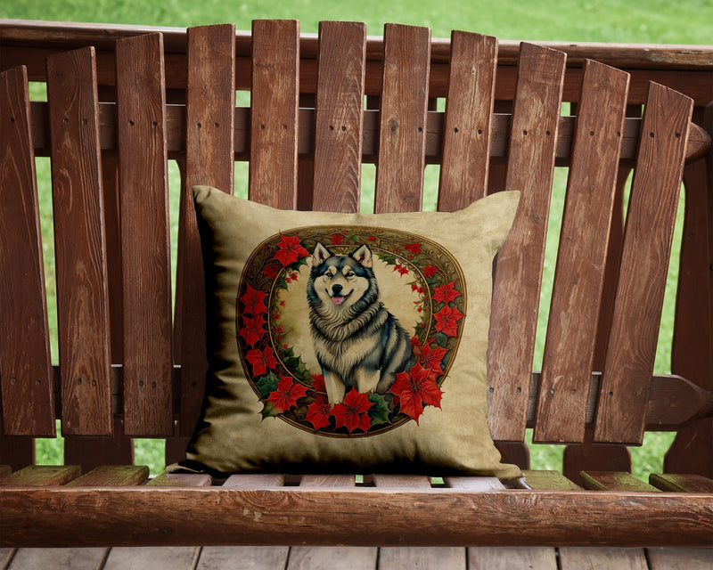 Alaskan Malamute Christmas Flowers Throw Pillow