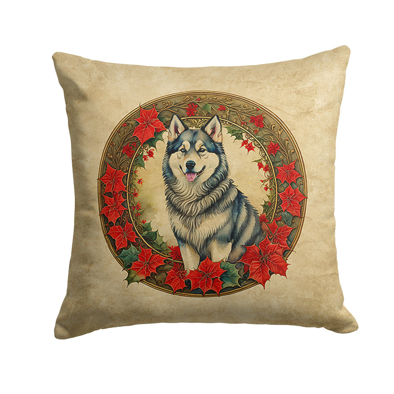 Alaskan Malamute Christmas Flowers Throw Pillow