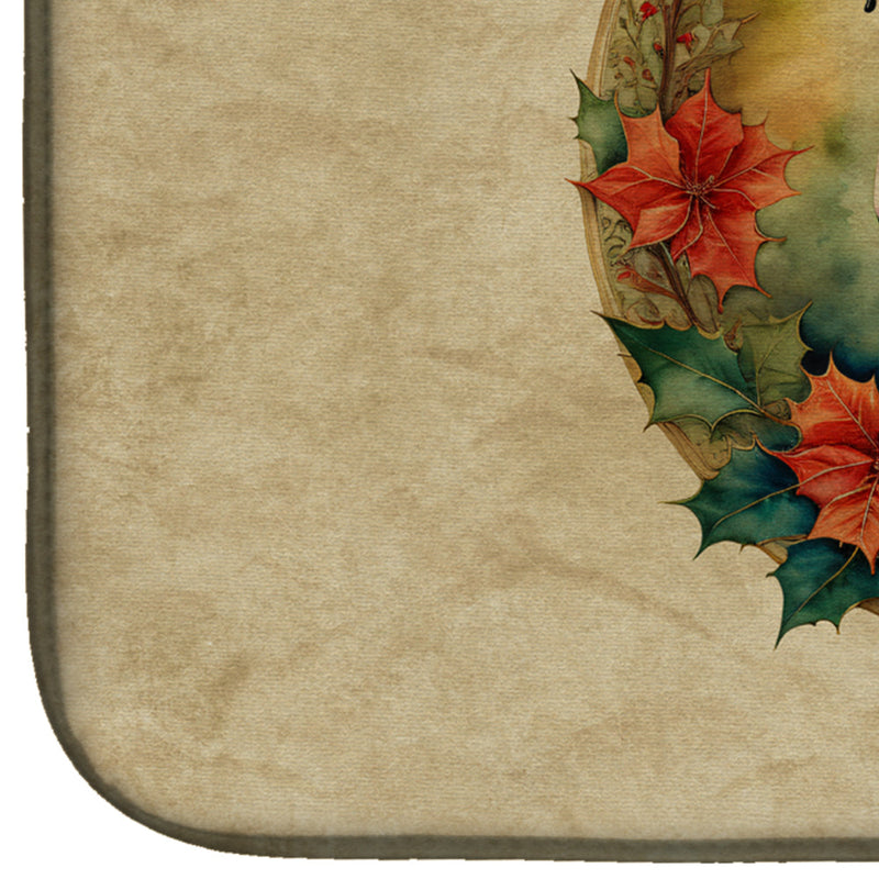 American Bulldog Christmas Flowers Dish Drying Mat