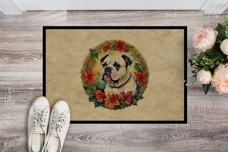 American Bulldog Christmas Flowers Doormat-24x36 Indoor / Outdoor Rug | Made in USA