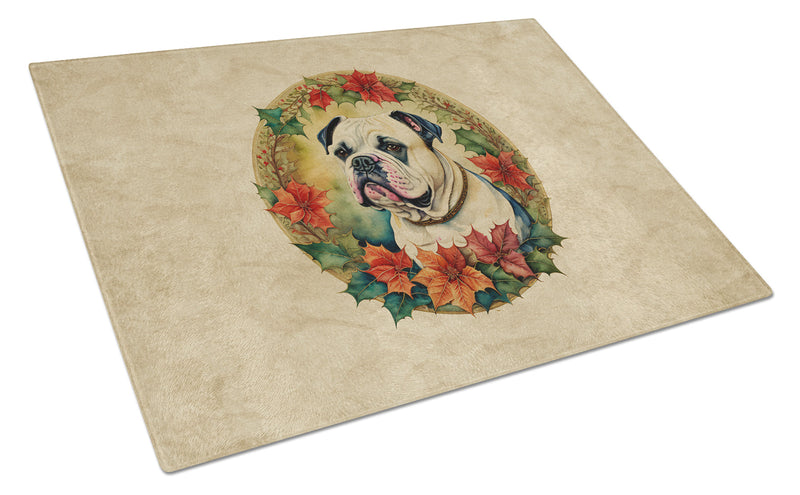 American Bulldog Christmas Flowers Glass Cutting Boards – Durable, Decorative Kitchen Art