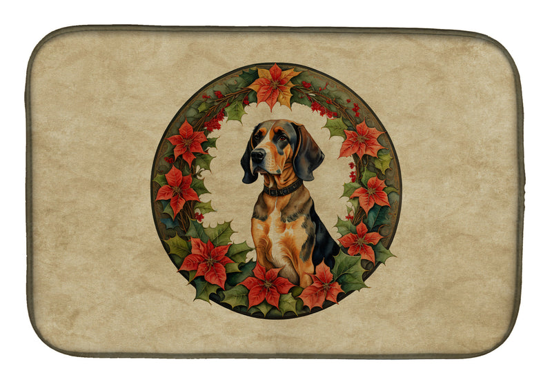 American English Coonhound Christmas Flowers Dish Drying Mat