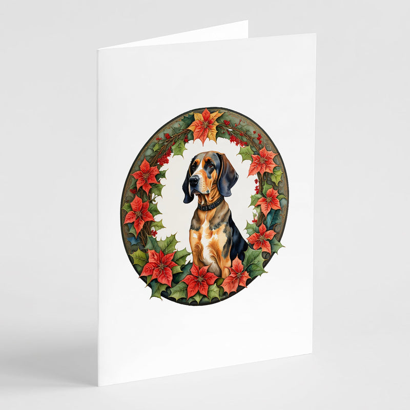 American English Coonhound Christmas Flowers Greeting Cards Pack of 8