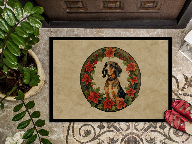 American English Coonhound Christmas Flowers Doormat-24x36 Indoor / Outdoor Rug | Made in USA