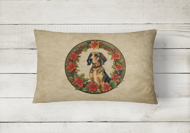 American English Coonhound Christmas Flowers Throw Pillow
