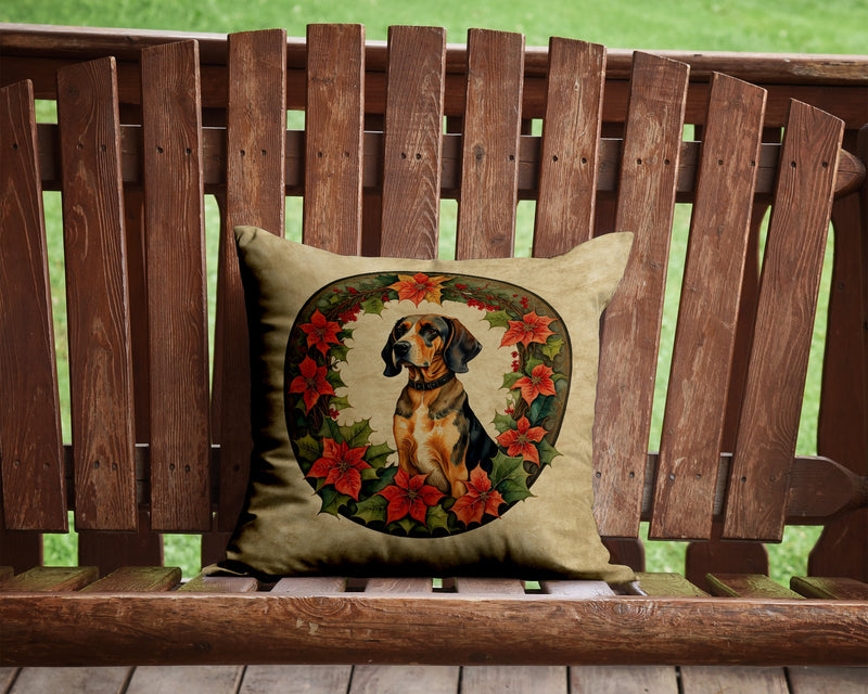 American English Coonhound Christmas Flowers Throw Pillow - 14x14 Decorative Pillow – Art for Your Home & Patio
