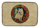 American Eskimo Christmas Flowers Dish Drying Mat
