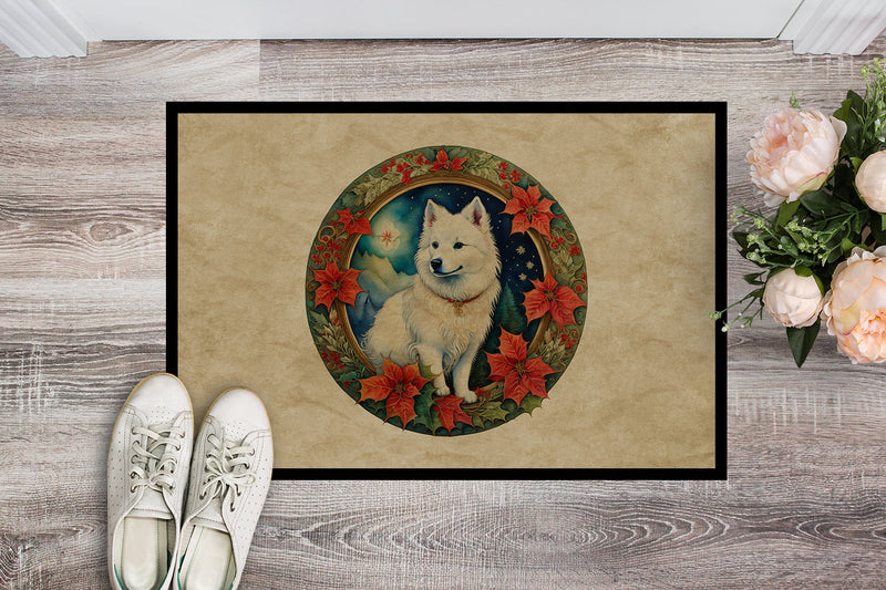 American Eskimo Christmas Flowers Doormat-24x36 Indoor / Outdoor Rug | Made in USA