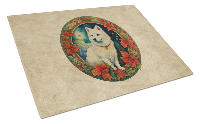 American Eskimo Christmas Flowers Glass Cutting Board