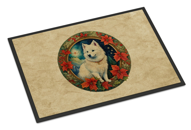 American Eskimo Christmas Flowers Doormat