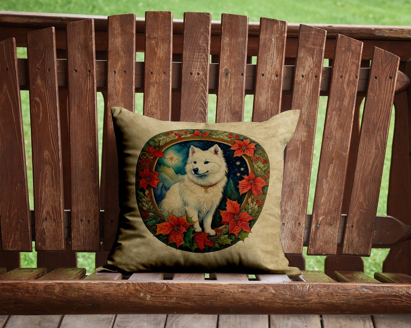 American Eskimo Christmas Flowers Throw Pillow - 14x14 Decorative Pillow – Art for Your Home & Patio