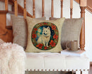 American Eskimo Christmas Flowers Throw Pillow - 14x14 Decorative Pillow – Art for Your Home & Patio