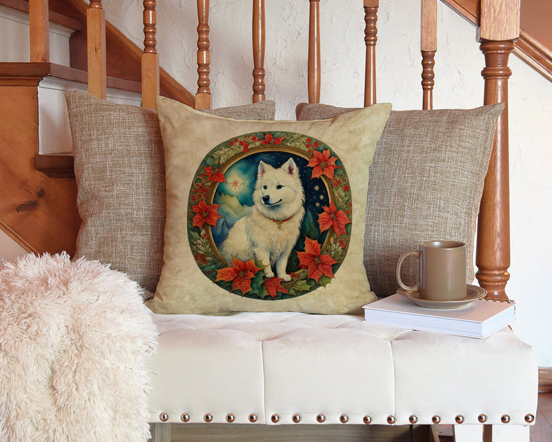 American Eskimo Christmas Flowers Throw Pillow - 14x14 Decorative Pillow – Art for Your Home & Patio