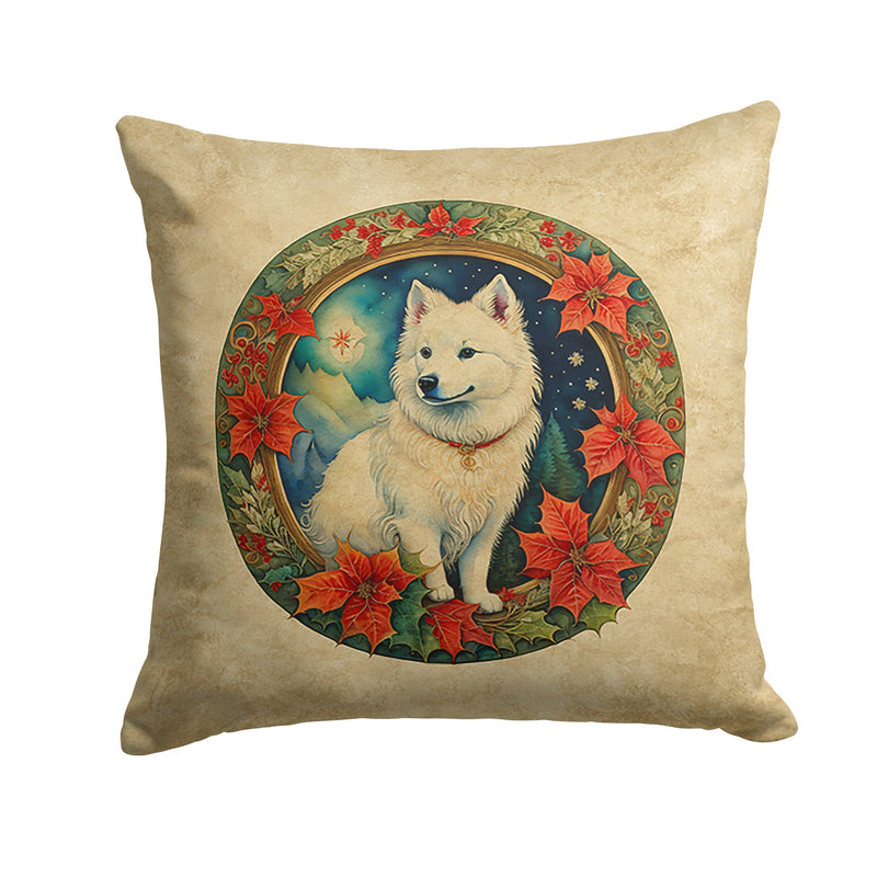 American Eskimo Christmas Flowers Throw Pillow - 14x14 Decorative Pillow – Art for Your Home & Patio