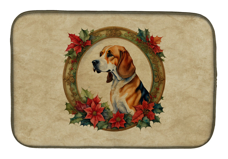 American Foxhound Christmas Flowers Dish Drying Mat