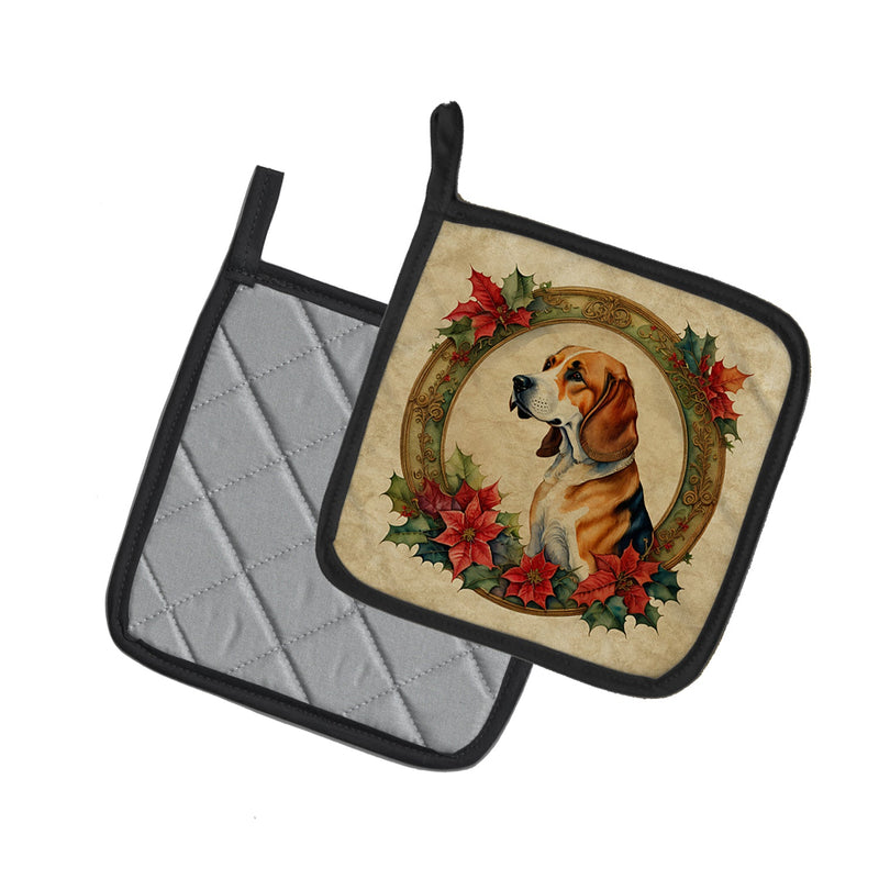 American Foxhound Christmas Flowers Pot Holders - Set of 2 Decorative Kitchen Helpers | Made in the USA
