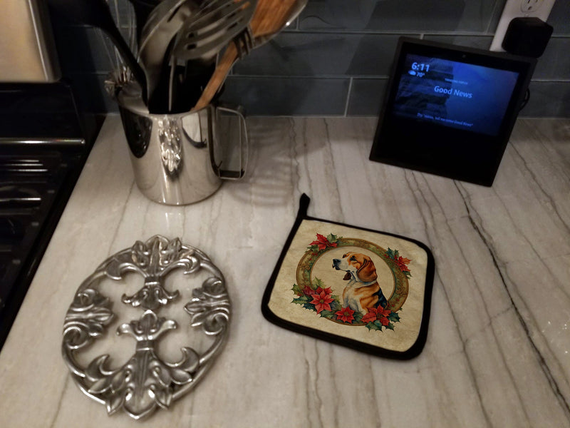 American Foxhound Christmas Flowers Pot Holders - Set of 2 Decorative Kitchen Helpers | Made in the USA